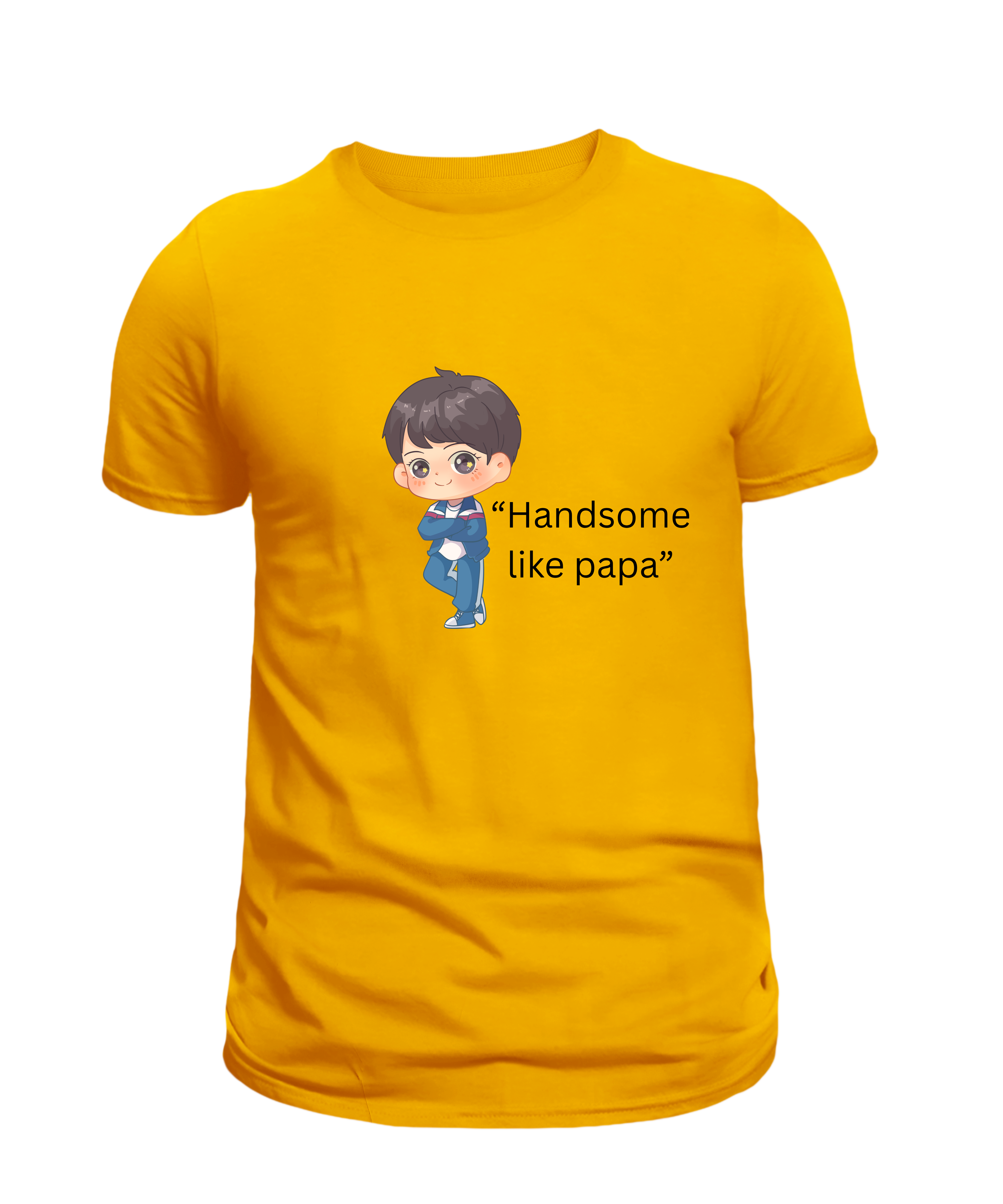 Yellow Handsome Like Papa cute cartoon character kids t-shirt by Little Scribbles