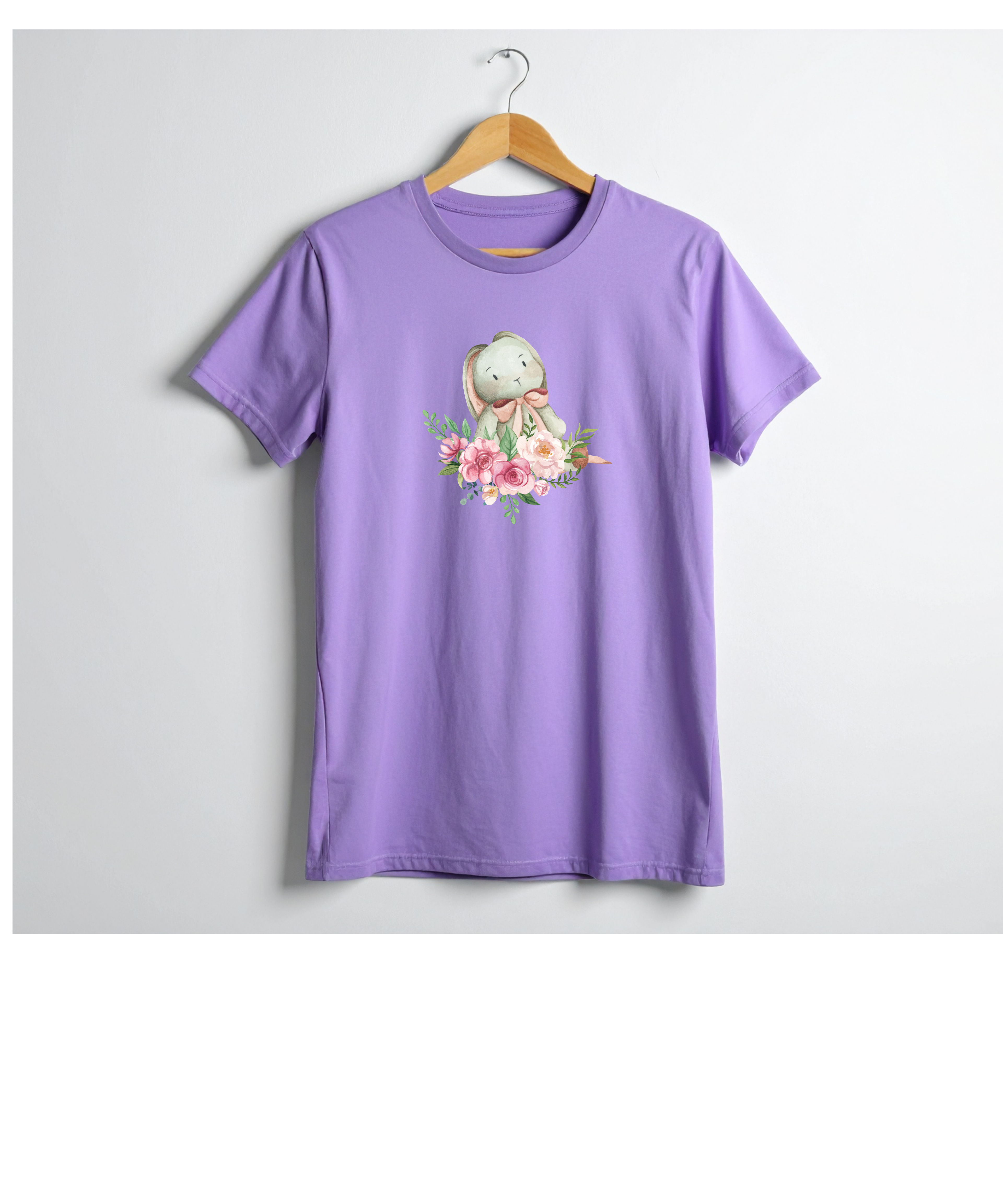 lavender Bunny Blossom cute floral graphic t-shirt for girls by Little Scribbles