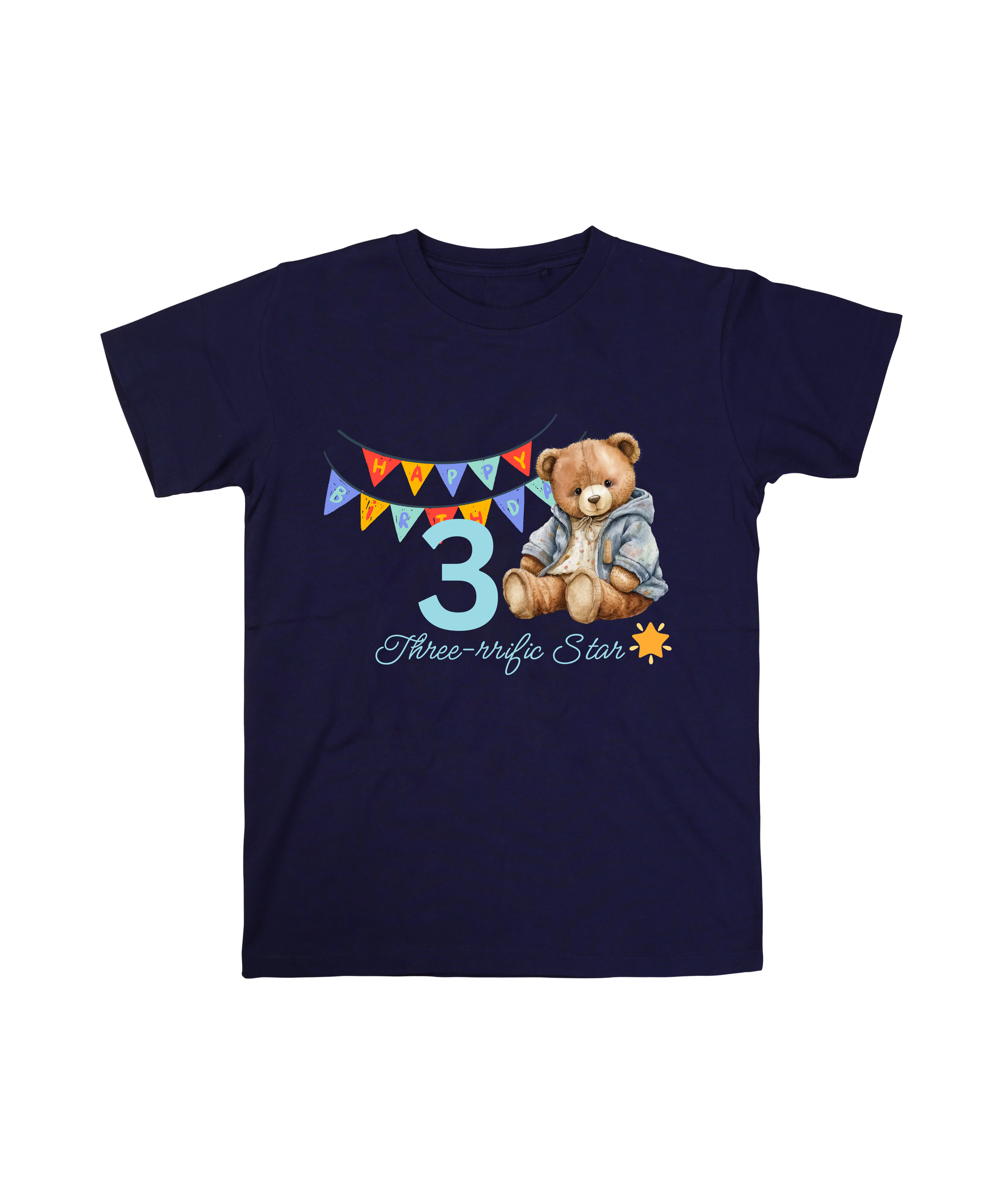 Navy blue 3rd birthday teddy bear t-shirt for boys by Little Scribbles
