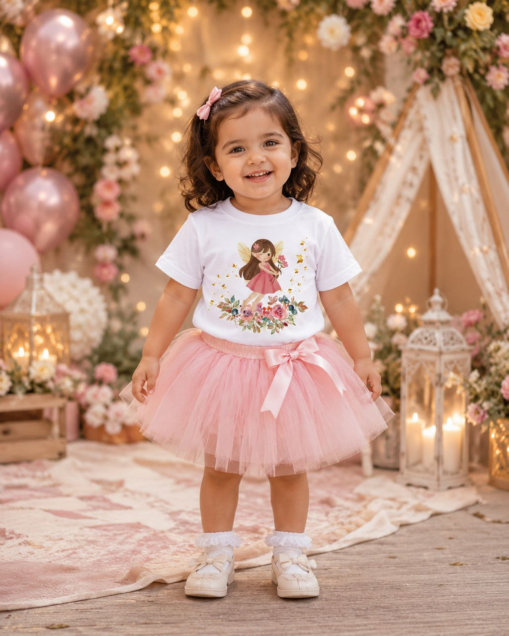 White Fairy Blossom cute fairy princess graphic t-shirt for girls by Little Scribbles