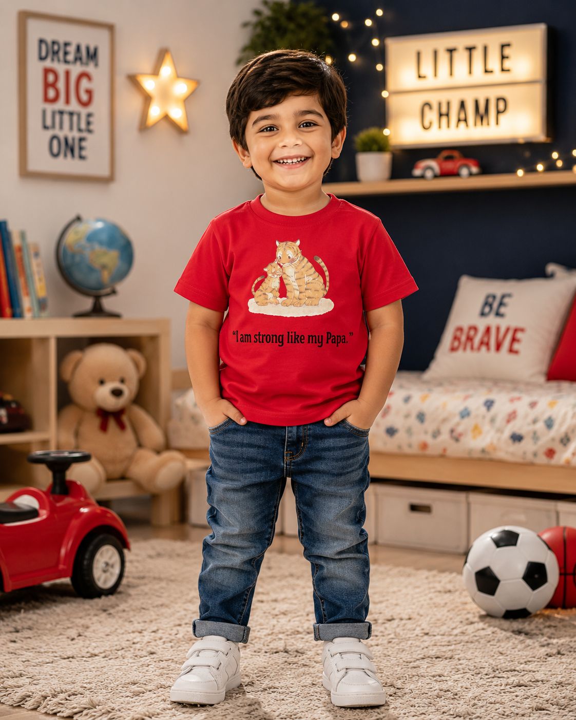 Red Papa’s Little Tiger cute strong like my papa graphic shirt by Little Scribbles