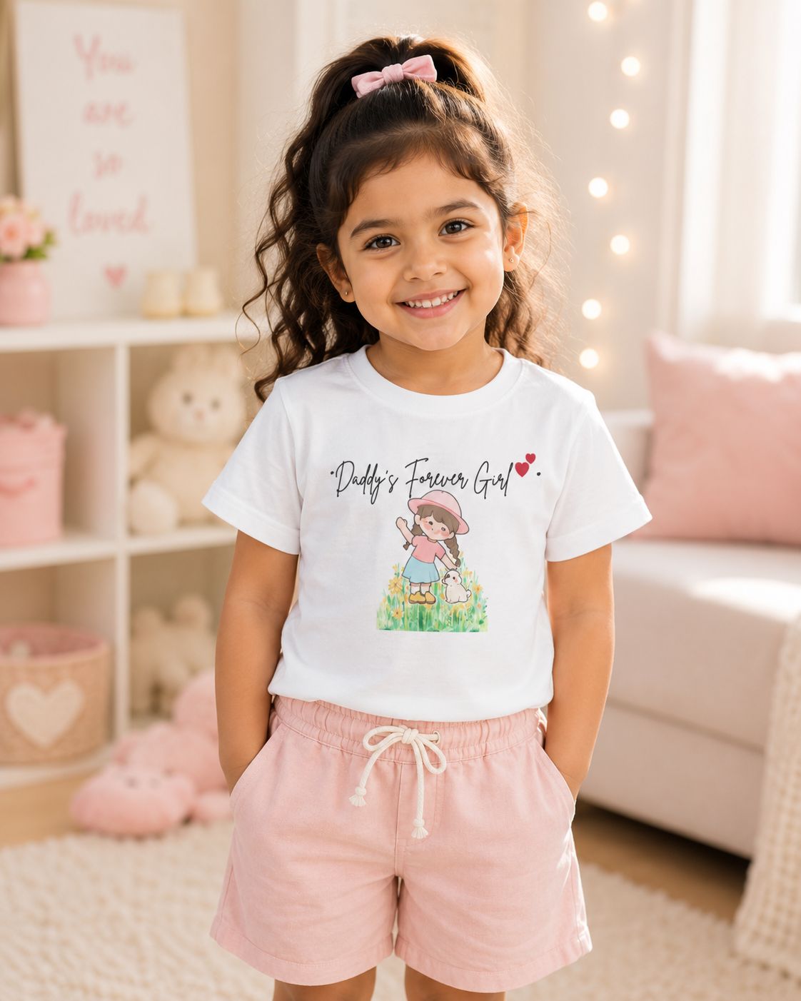 White Daddy’s Forever Girl cute graphic t-shirt for girls by Little Scribbles