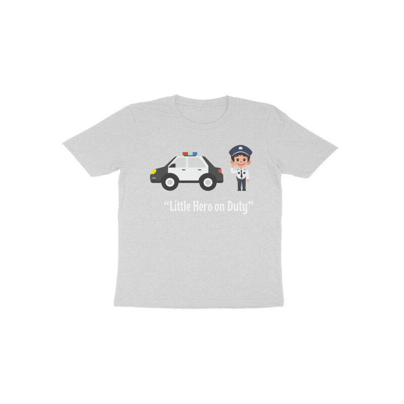Grey Little Hero on Duty casual everyday kids graphic tee by Little Scribbles