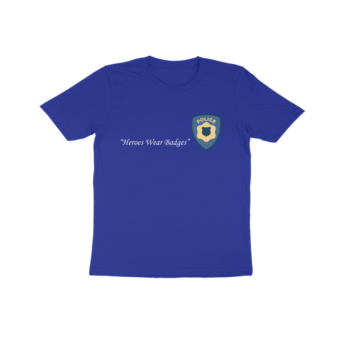 Royal blue Future Hero Police cool heroes wear badges graphic t-shirt by Little Scribbles