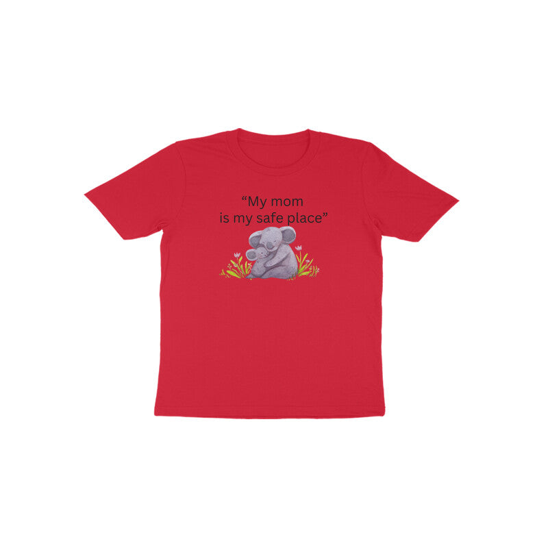 Red Mama’s Safe Place bright festive matching kids t-shirt by Little Scribbles
