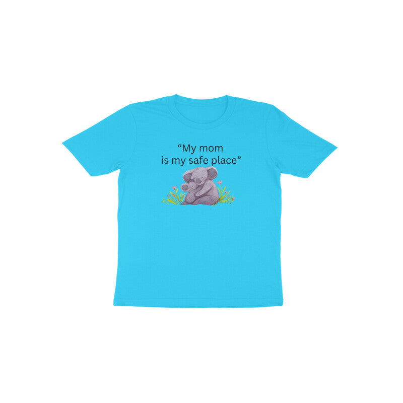 Sky blue Mama’s Safe Place vibrant cotton graphic baby shirt by Little Scribbles