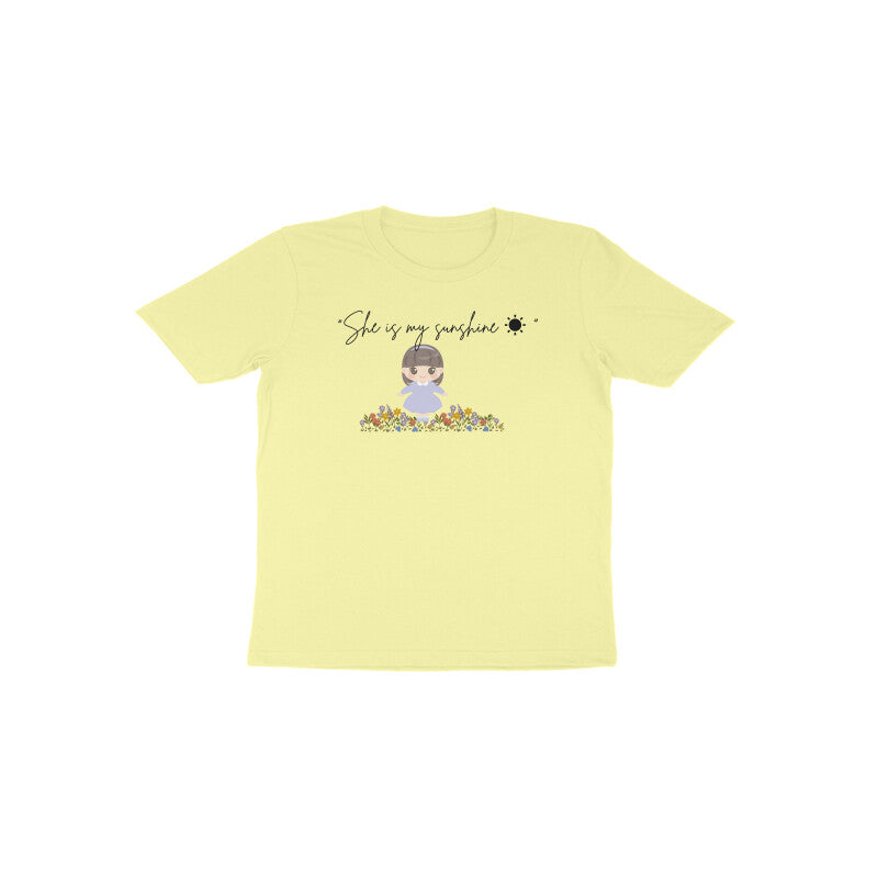 Butter yellow Sunshine Sparkle cute floral graphic t-shirt for girls by Little Scribbles