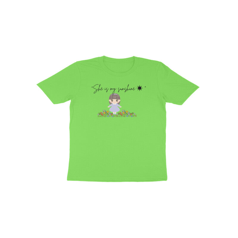 Liril green Sunshine Sparkle cheerful cotton graphic shirt by Little Scribbles