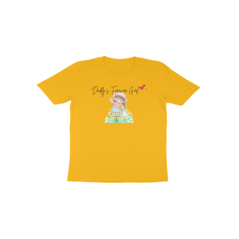 Golden yellow Daddy’s Forever Girl bright kids cotton graphic tee by Little Scribbles