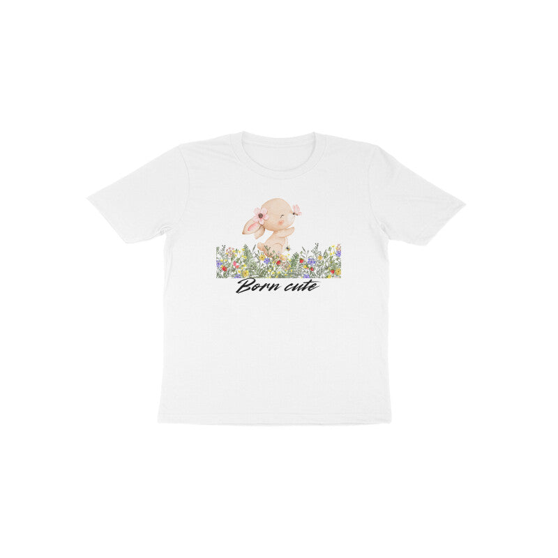 White Born Cute Bunny adorable floral graphic t-shirt for kids by Little Scribbles