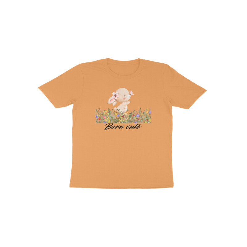 Mustard yellow Born Cute Bunny warm tone kids graphic tee by Little Scribbles