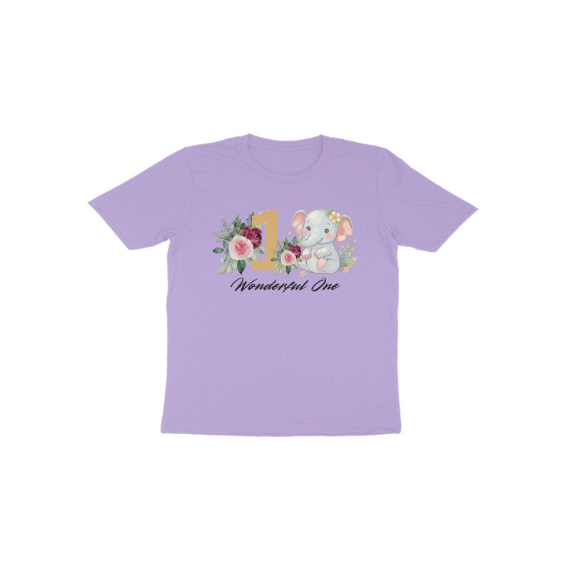 Lavender Wonderful One Elephant cute floral 1st birthday baby tee by Little Scribbles