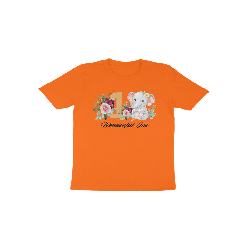Orange Wonderful One Elephant vibrant festive 1st birthday girl shirt by Little Scribbles