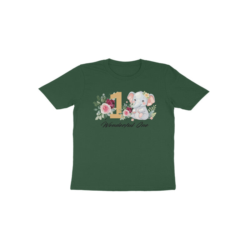 Olive green Wonderful One Elephant unique shade toddler birthday tee by Little Scribbles