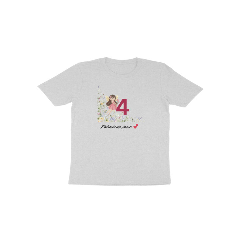 Grey Fabulous Four casual fourth birthday girl graphic tee by Little Scribbles