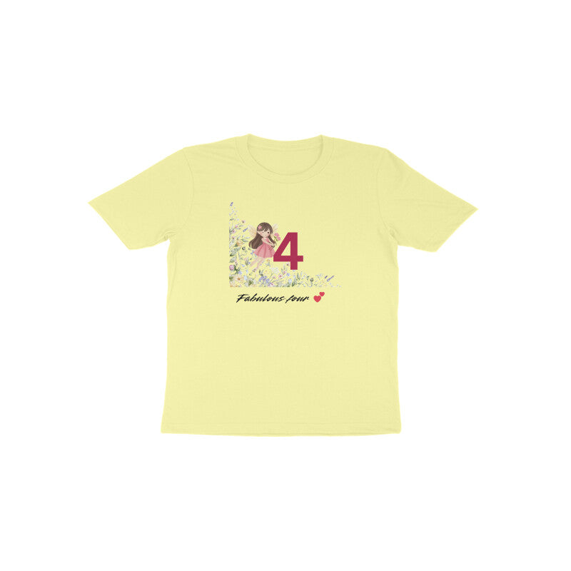 Butter yellow Fabulous Four soft pastel 4th birthday baby shirt by Little Scribbles