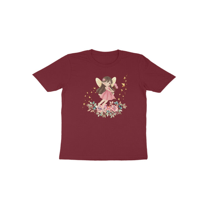Maroon Fairy Blossom premium cotton girls fairy t-shirt by Little Scribbles