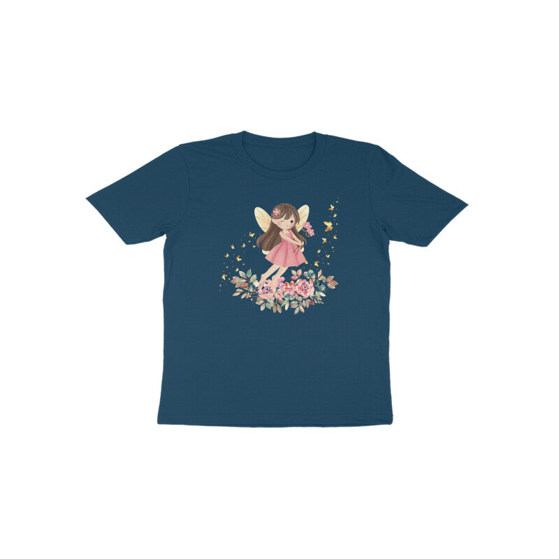 Navy blue Fairy Blossom premium quality girls graphic tee by Little Scribbles