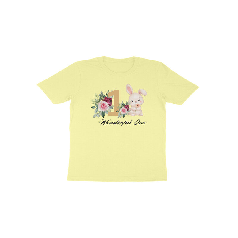 Butter yellow Wonderful One Bunny cute cake smash 1st birthday shirt by Little Scribbles