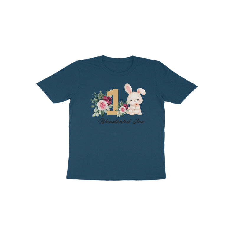 Navy blue Wonderful One Bunny classic 1st birthday graphic shirt by Little Scribbles