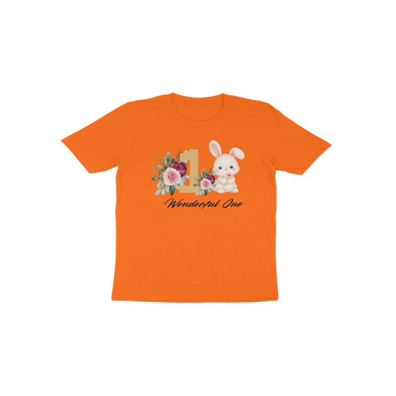 Orange Wonderful One Bunny vibrant festive 1st birthday girl shirt by Little Scribbles
