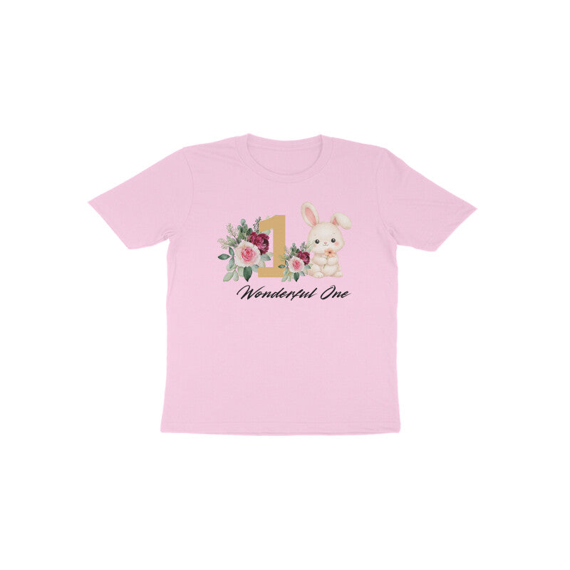 Light pink Wonderful One Bunny cute princess first birthday shirt by Little Scribbles