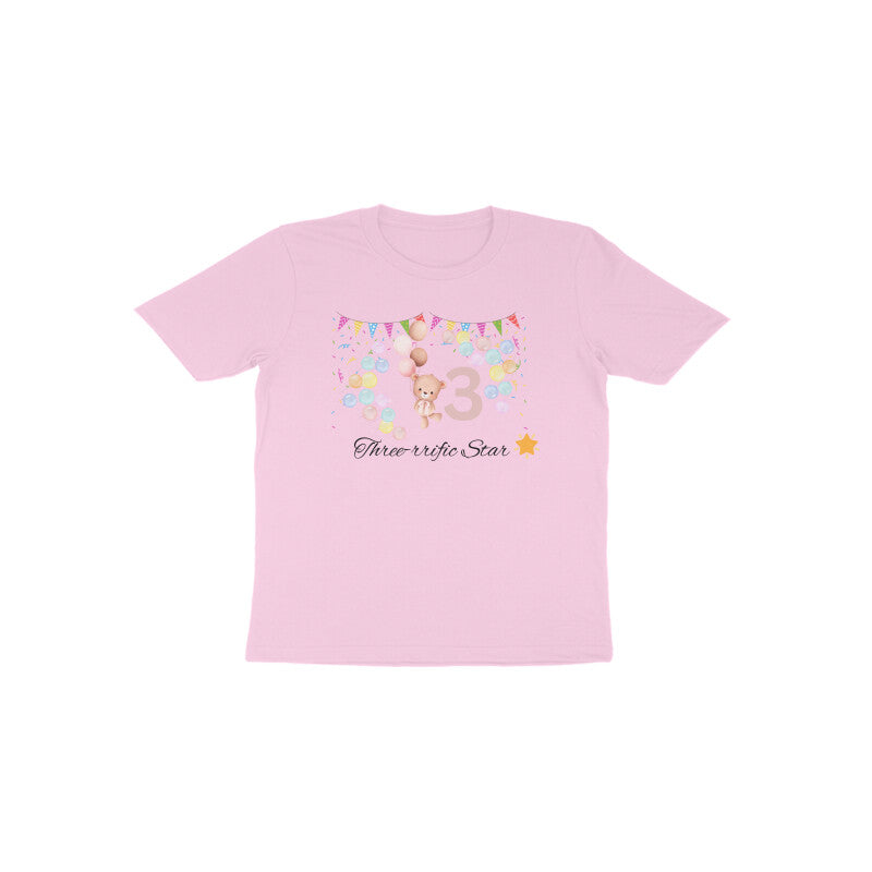Light pink Three-rific Star cute 3rd birthday princess t-shirt for girls by Little Scribbles
