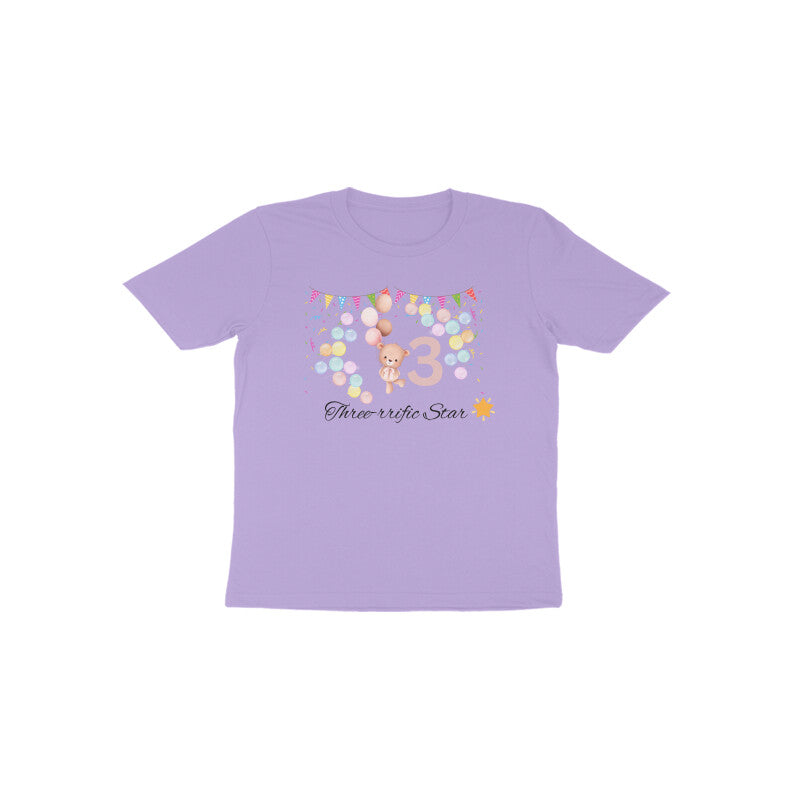 Lavender Three-rific Star cute third birthday girl graphic tee by Little Scribbles