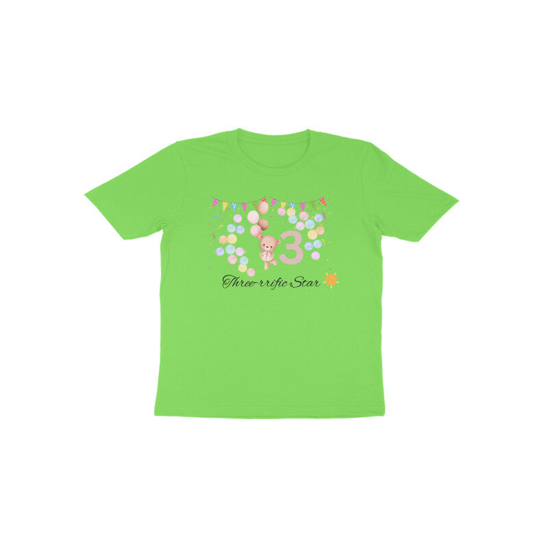 Liril green Three-rific Star cute 3rd birthday toddler shirt by Little Scribbles