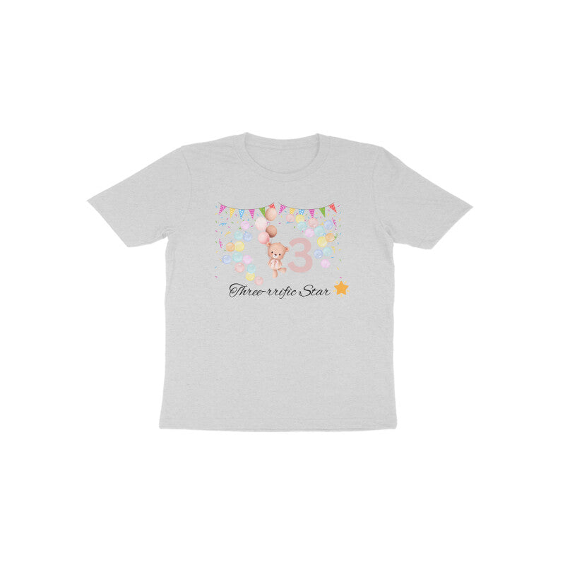 Grey Three-rific Star casual everyday 3rd birthday baby tee by Little Scribbles