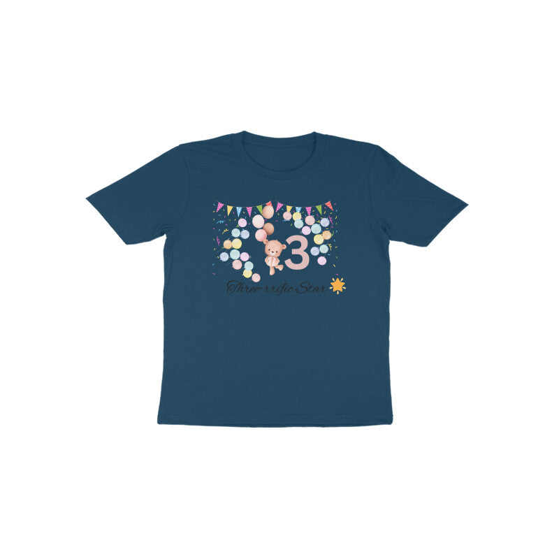 Navy blue Three-rific Star classic third birthday toddler shirt by Little Scribbles