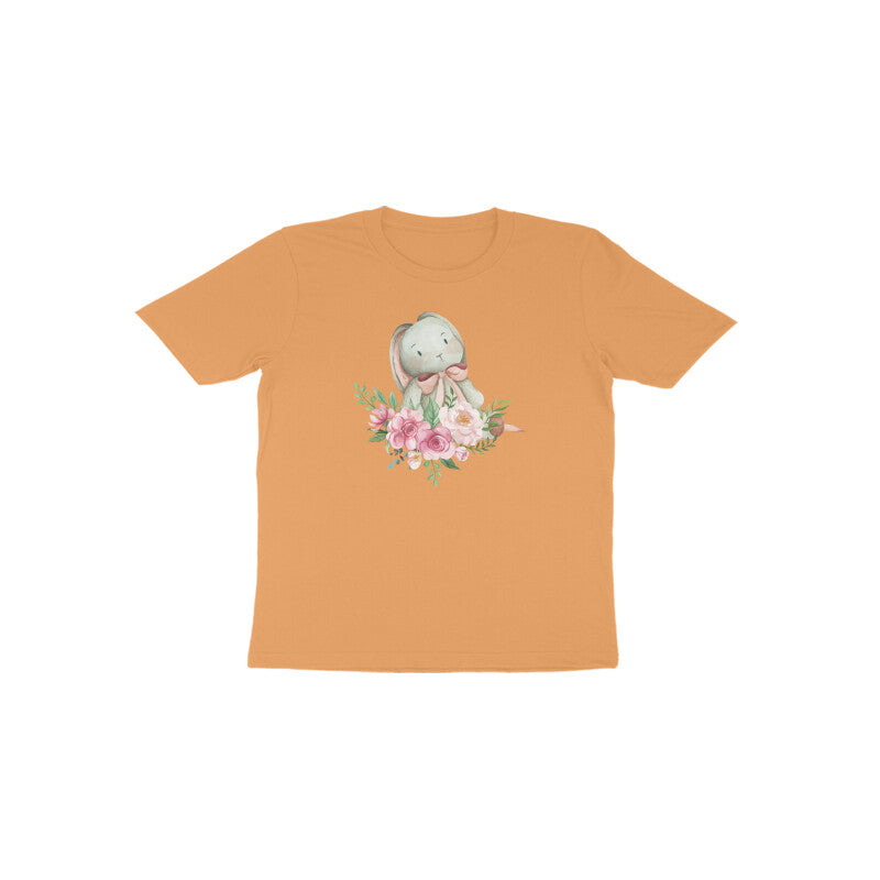 Mustard yellow Lavender Bunny Blossom warm tone kids graphic tee by Little Scribbles