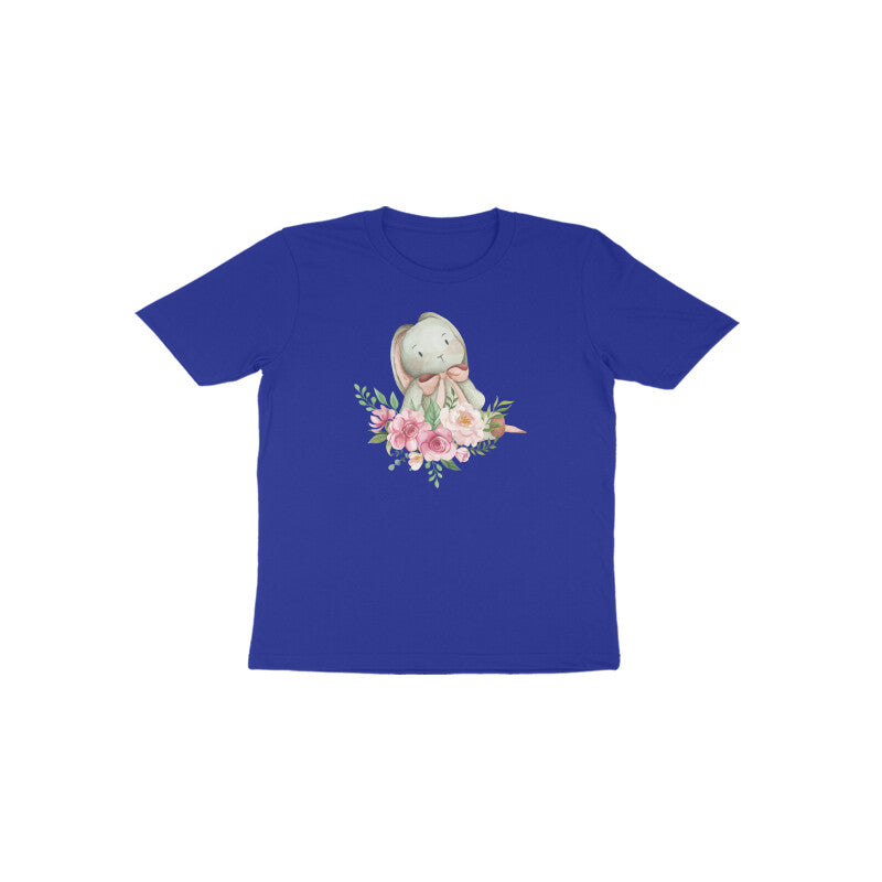 Royal blue Lavender Bunny Blossom bold graphic tee for girls by Little Scribbles