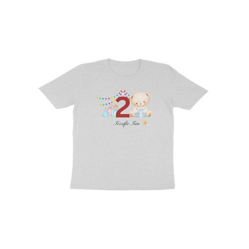 Grey Terrific Two teddy bear casual 2nd birthday baby shirt by Little Scribbles