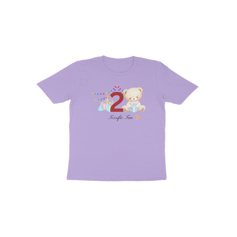 Lavender Terrific Two teddy bear cute girls birthday t-shirt by Little Scribbles