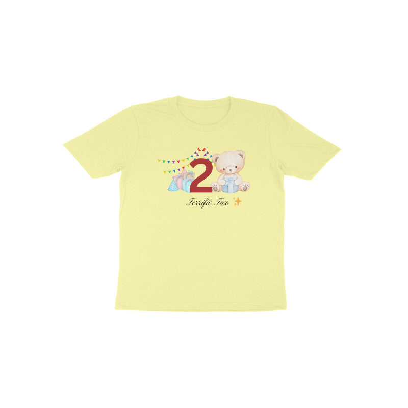 Butter yellow Terrific Two teddy bear cute cake smash birthday shirt by Little Scribbles