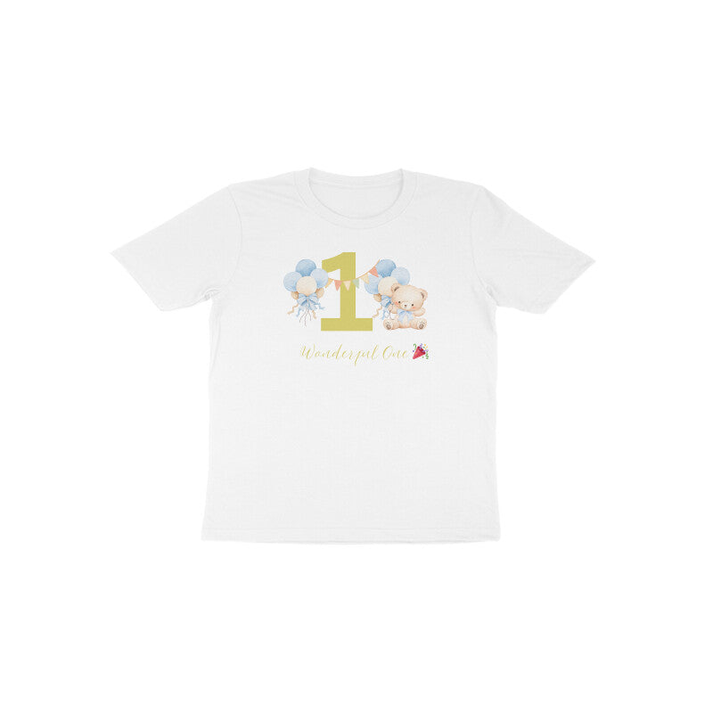 White Wonderful One Teddy bear 1st birthday milestone baby shirt by Little Scribbles