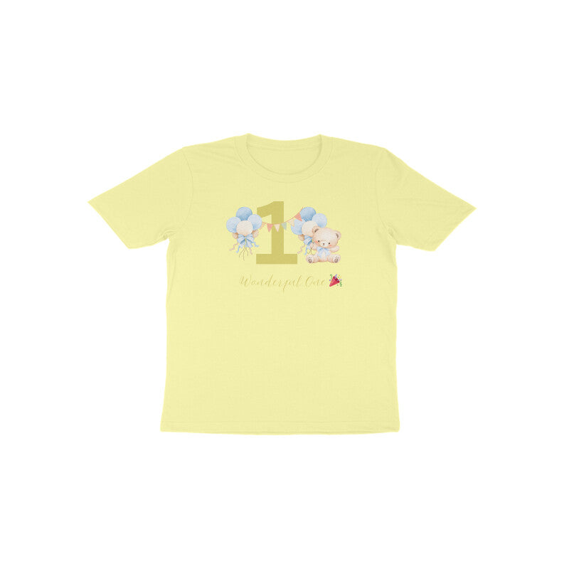 Yellow Wonderful One Teddy bear cute cake smash birthday shirt by Little Scribbles