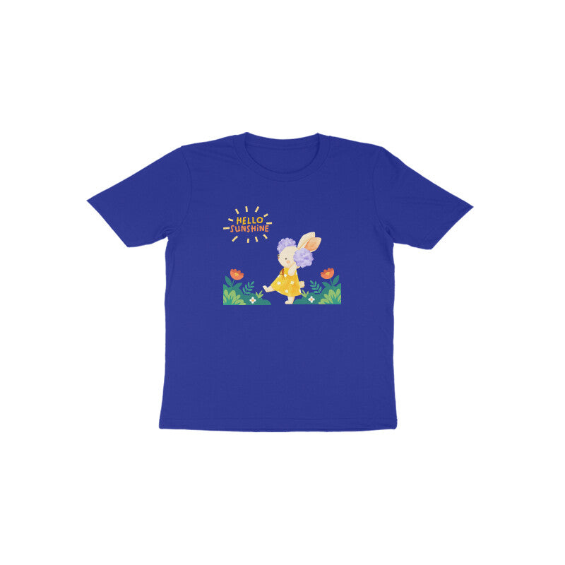 blue Hello Sunshine Bunny cute floral graphic t-shirt for girls by Little Scribbles