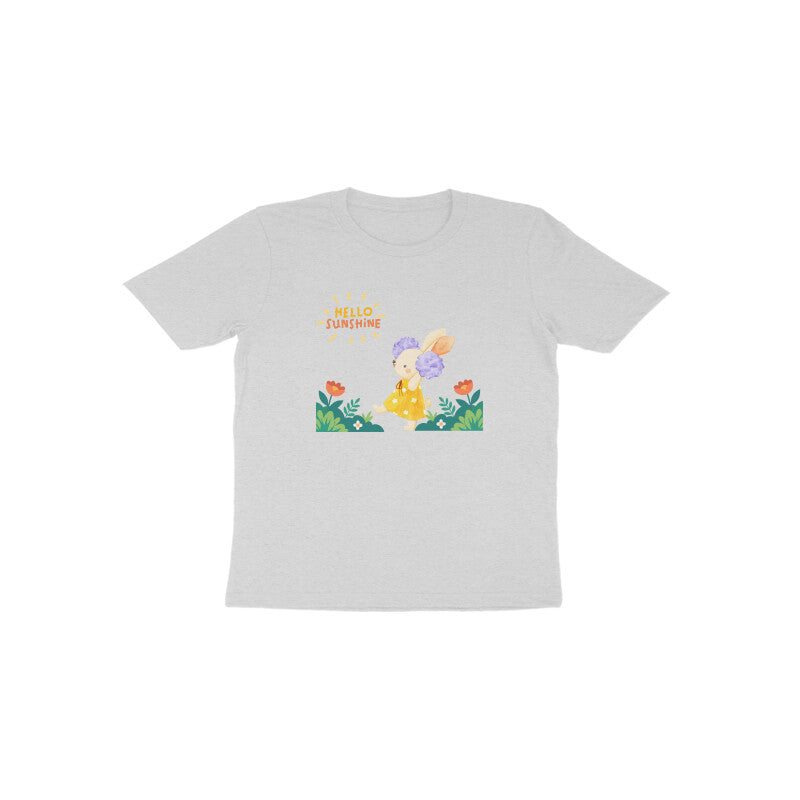 White Hello Sunshine Bunny cute floral graphic t-shirt for girls by Little Scribbles