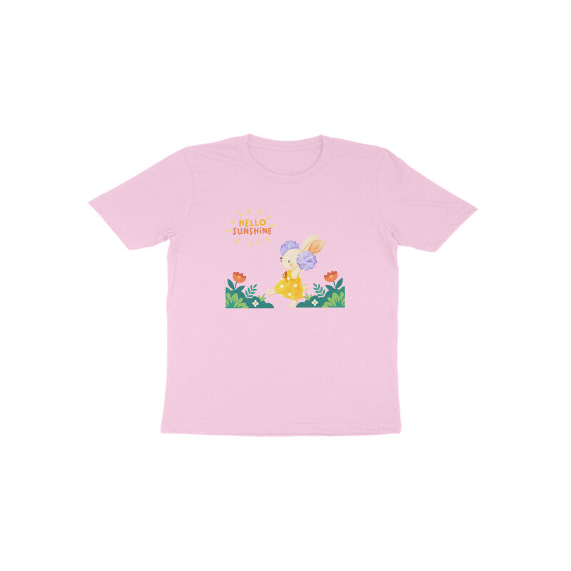 Pink Hello Sunshine Bunny cute floral graphic t-shirt for girls by Little Scribbles
