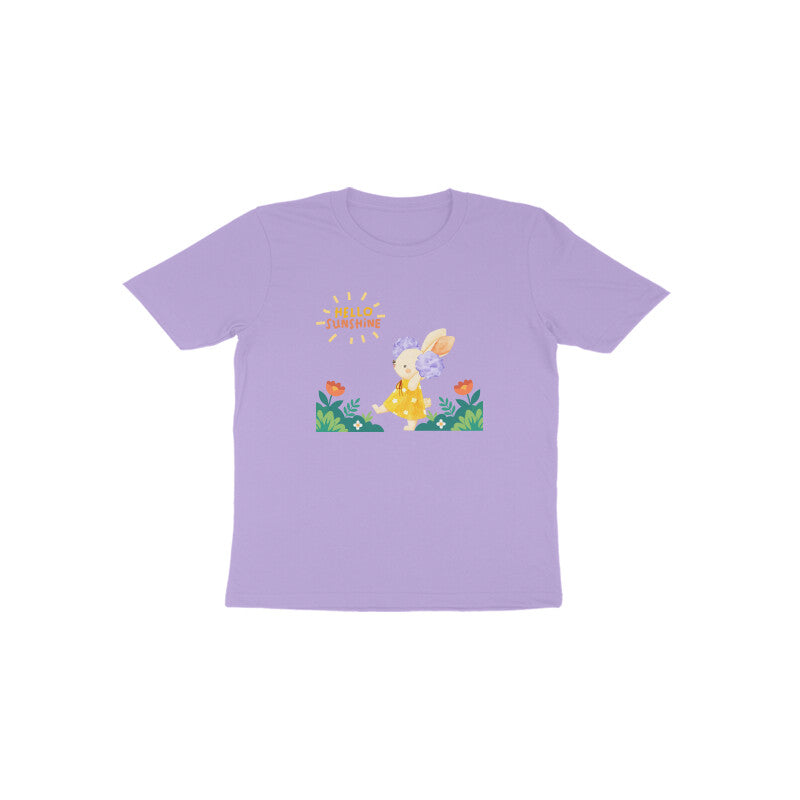 Lavender Hello Sunshine Bunny cute floral graphic t-shirt for girls by Little Scribbles