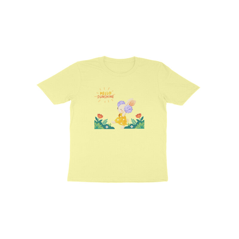 Yellow Hello Sunshine Bunny cute floral graphic t-shirt for girls by Little Scribbles