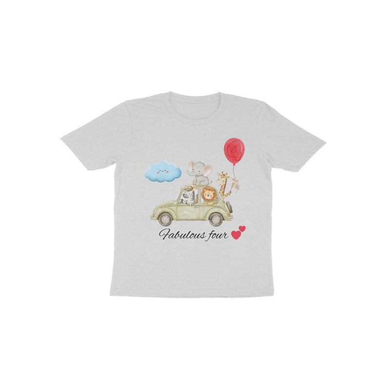 Fabulous Four cute animal graphic 4th birthday kids t-shirt in White by Little Scribbles
