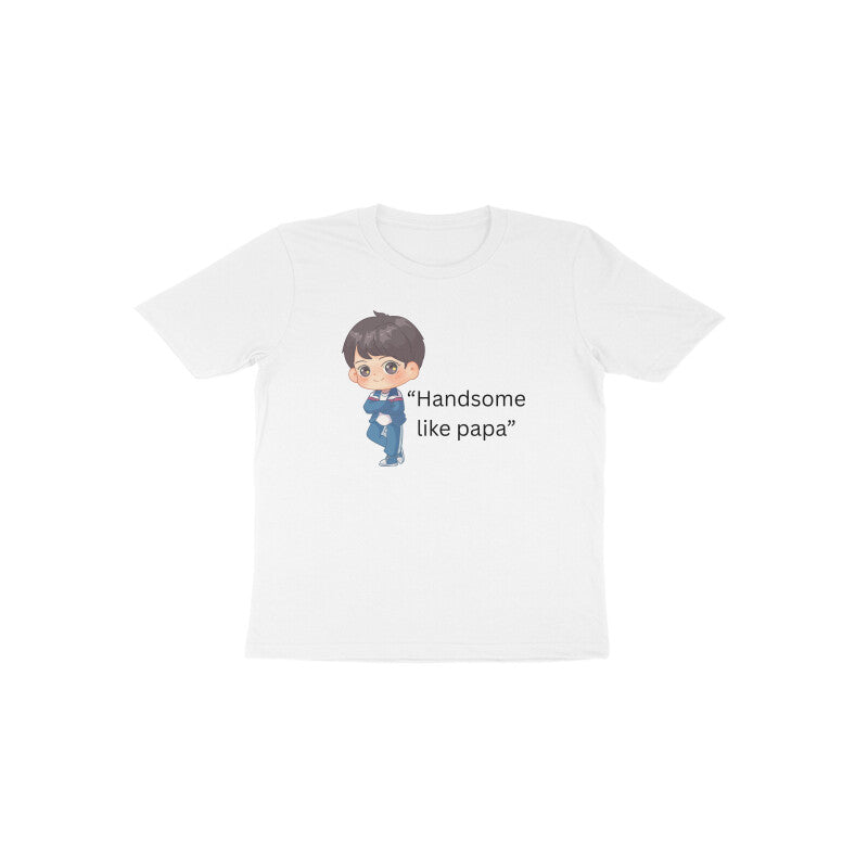White Handsome Like Papa cute cartoon character kids t-shirt by Little Scribbles