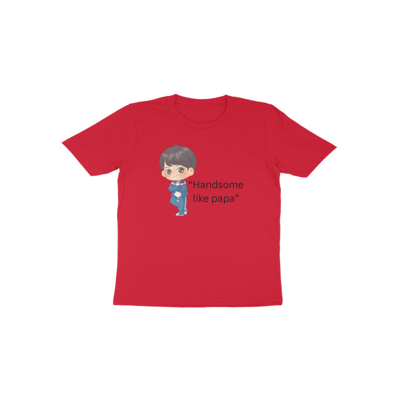 Red Handsome Like Papa cute cartoon character kids t-shirt by Little Scribbles