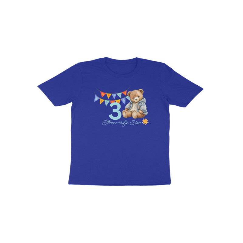Blue 3rd birthday teddy bear graphic tee by Little Scribbles
