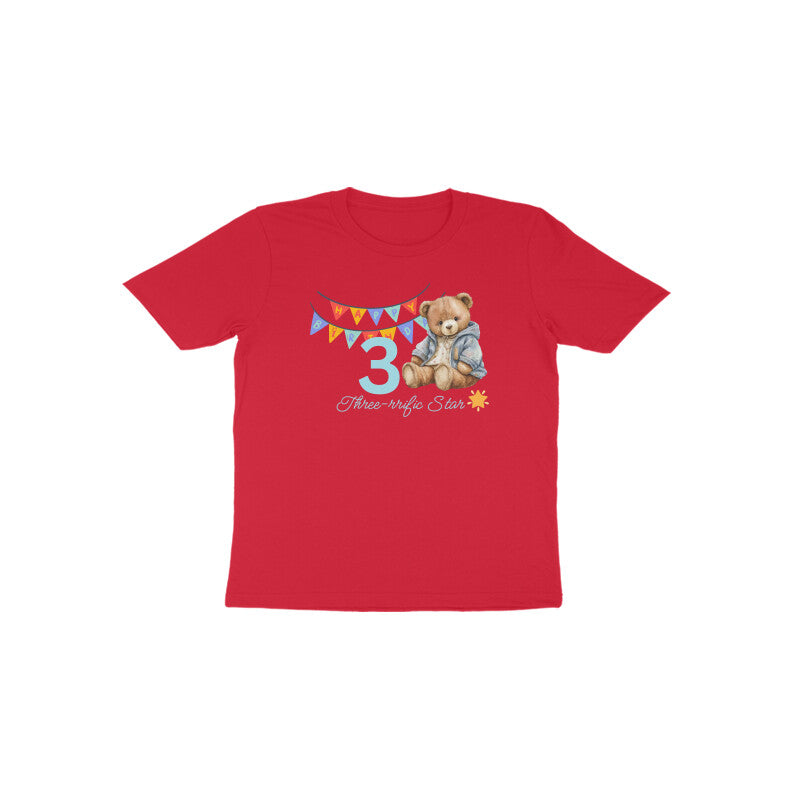Red 3rd birthday teddy bear t-shirt for boys by Little Scribbles