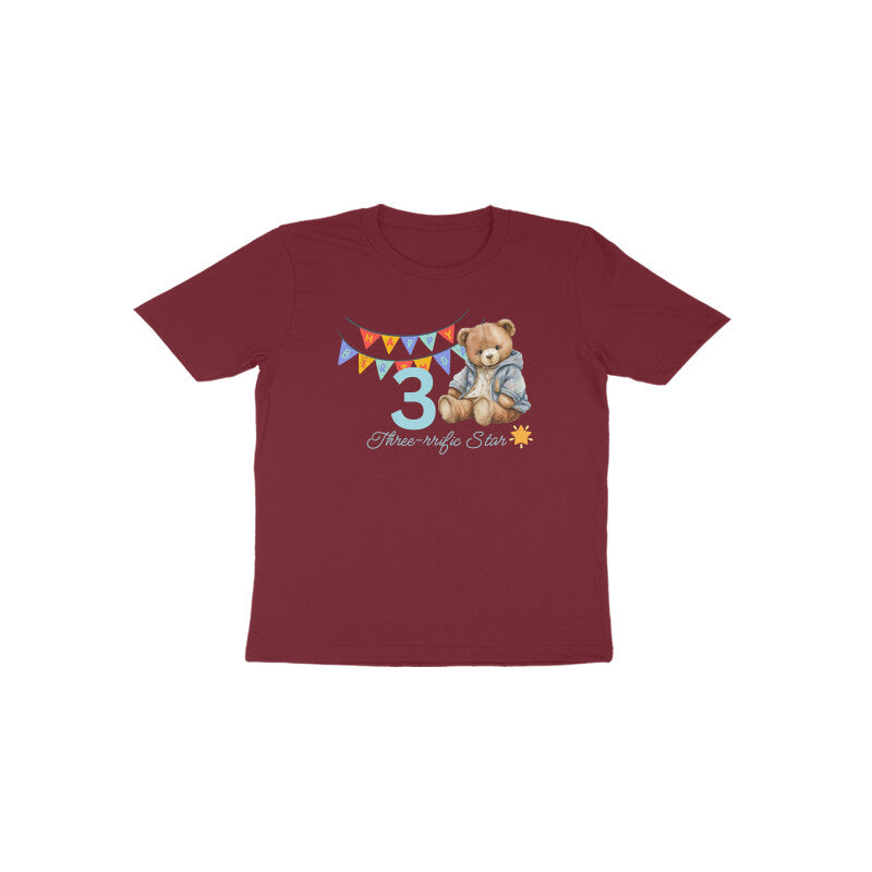 Maroon 3rd birthday teddy bear graphic tee by Little Scribbles